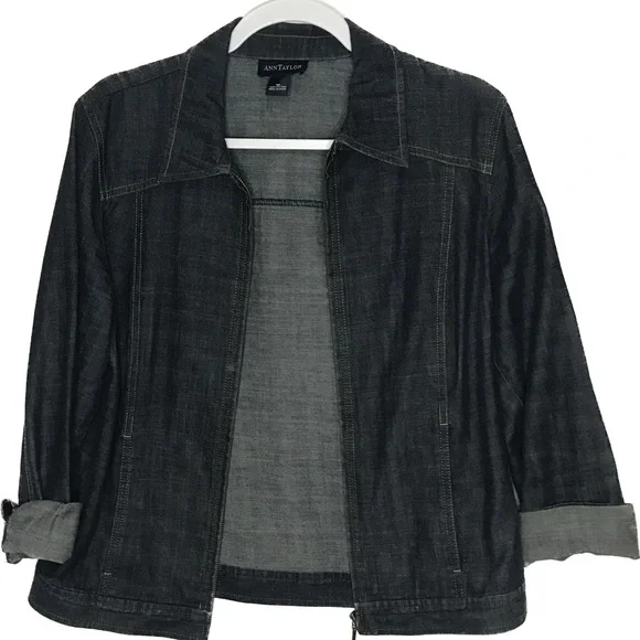 Ann Taylor | Jackets & Coats | Ann Taylor Full Zip Tailored Dark Wash Dress  Denim Jacket | Poshmark